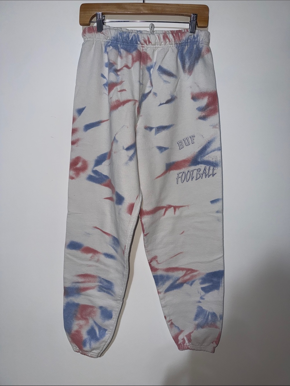 Buffalo Bills White Tie-Dye Sweatpants with Red & Blue Accents size small